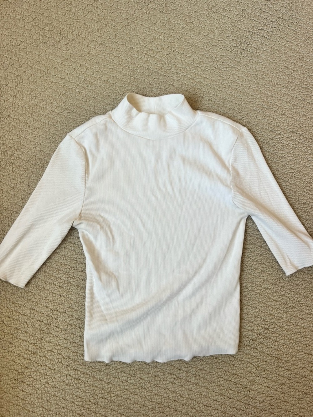 Zara Cream Mock Neck Ribbed Short Sleeve Top